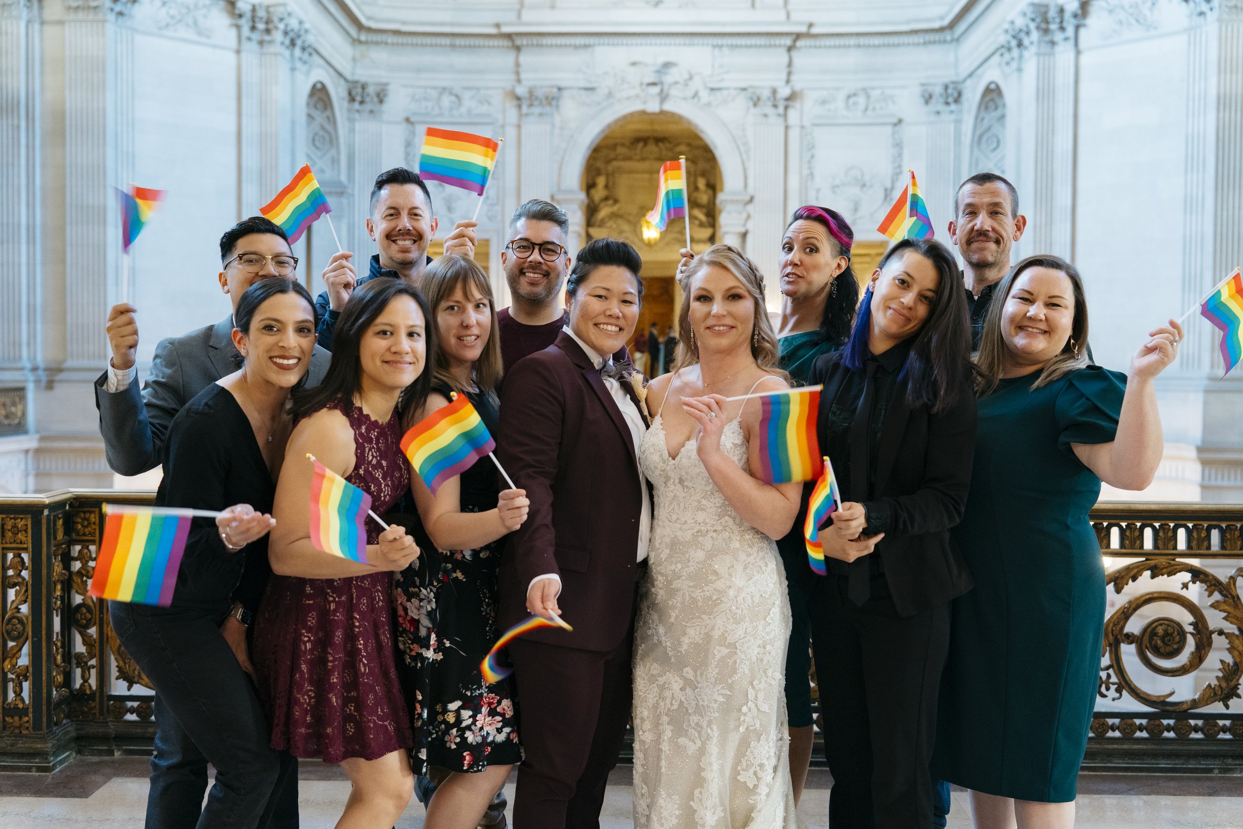 Wedding group at a queer wedding in San Francisco City Hall