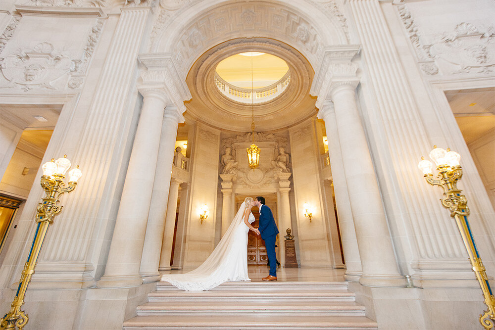 A couple from the UK photographed in San Francisco City Hall at their Intimate Wedding