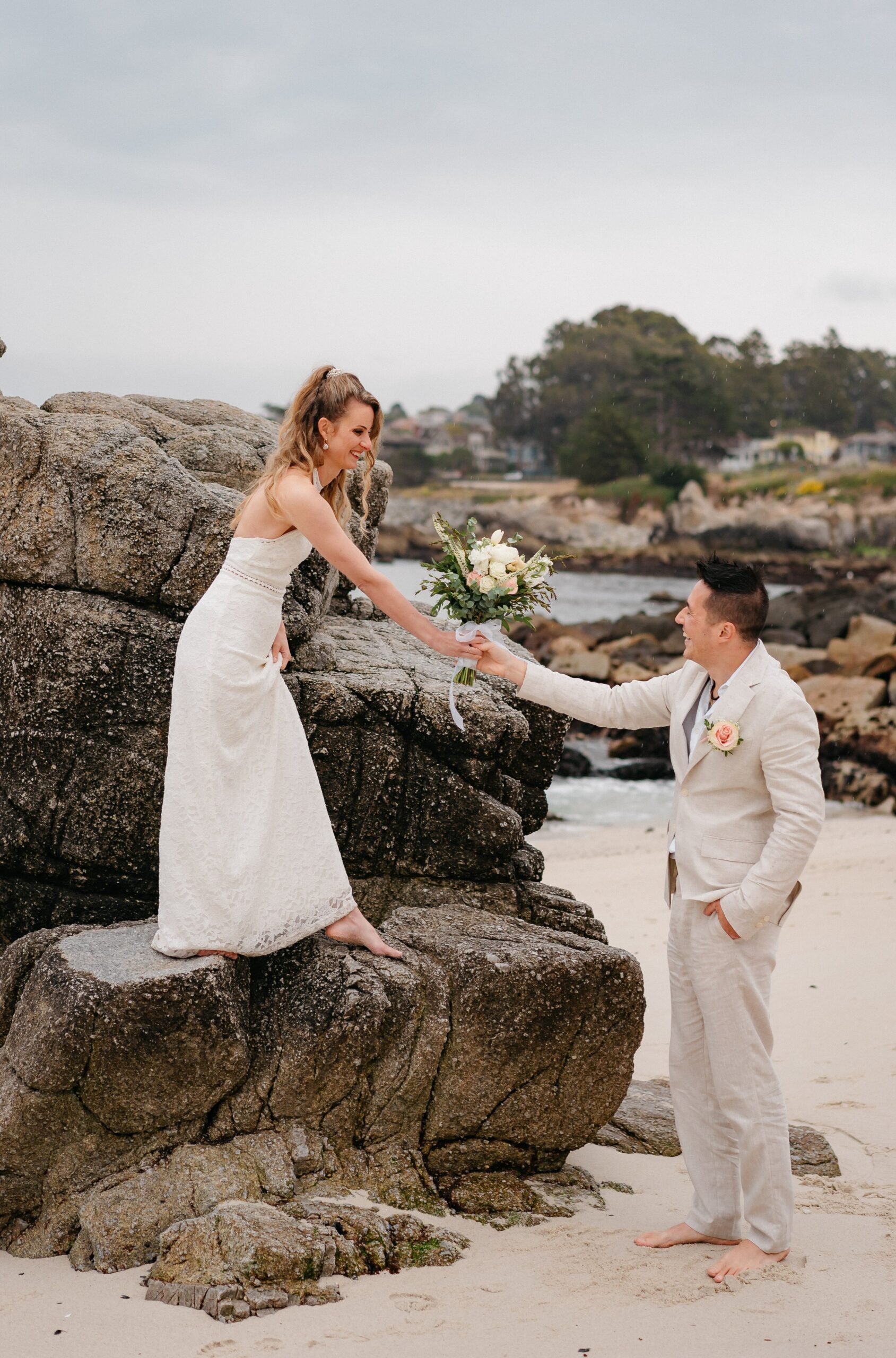 Monterey Beach Destination Elopement Bride and Groom