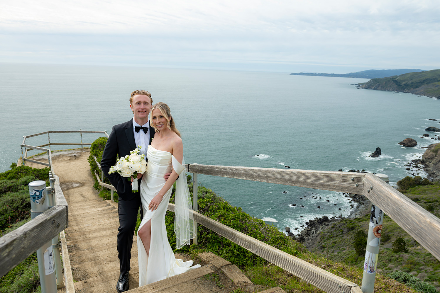 Wedding Portrait of bride and groom at Muir Beach Overlook